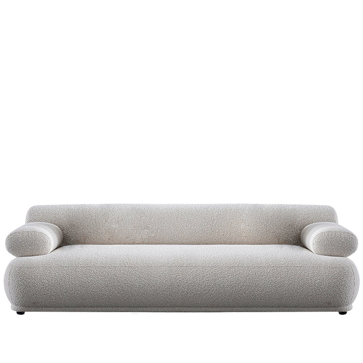 Cream boucle fabric 3 seater sofa mochi in white background.