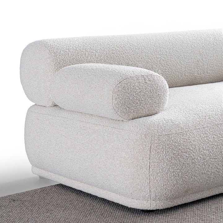 Cream boucle fabric 3 seater sofa mochi material variants.