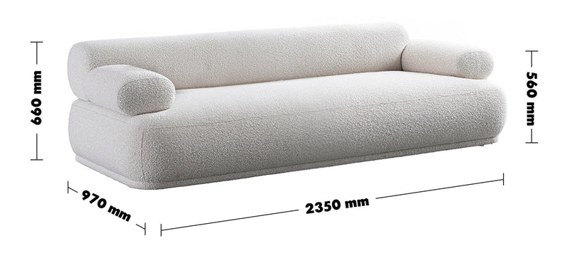 Cream Boucle Fabric 3 Seater Sofa MOCHI Size Chart