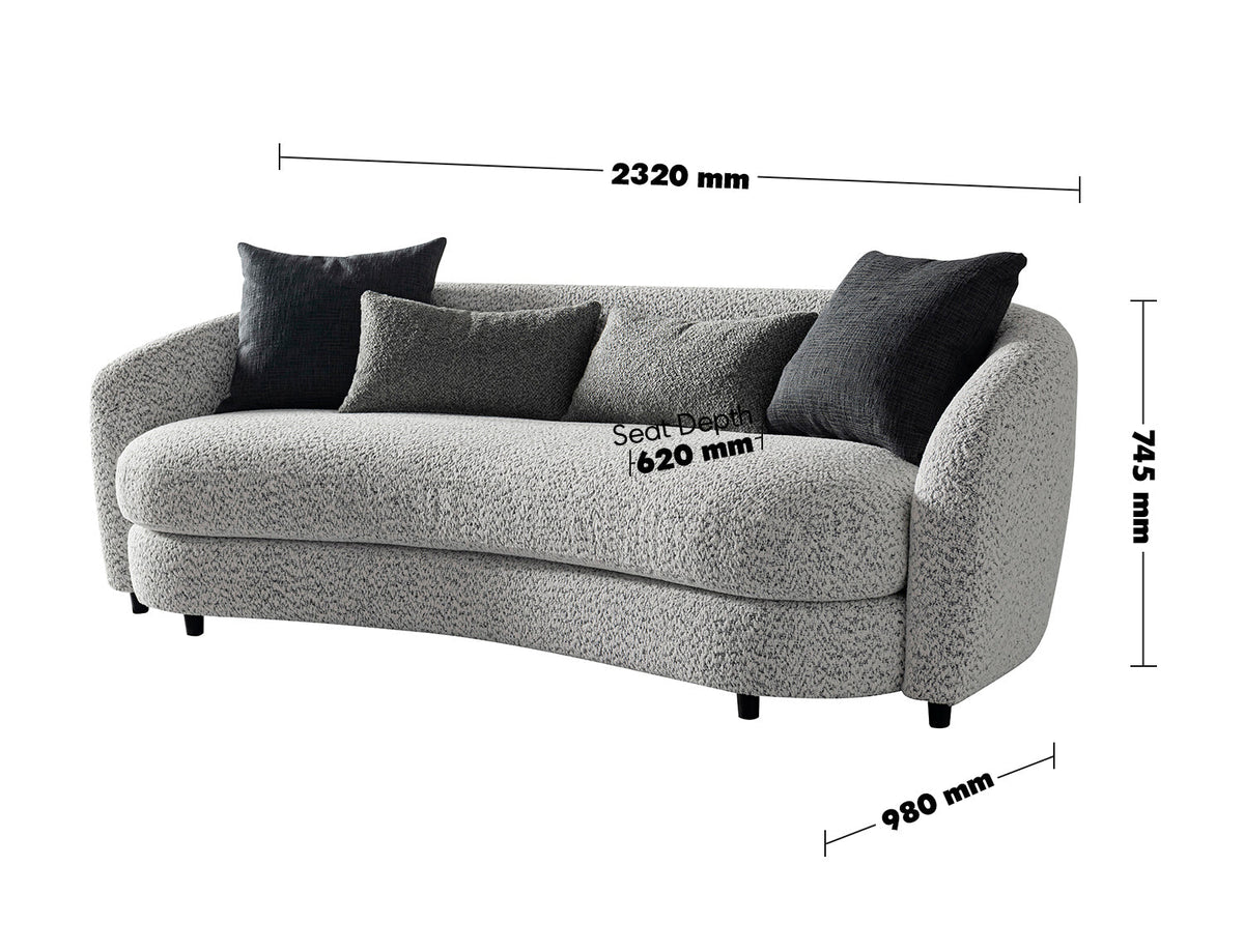 Cream Boucle Fabric 3 Seater Sofa NOVA Size Chart