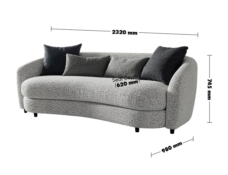 Cream Boucle Fabric 3 Seater Sofa NOVA Size Chart
