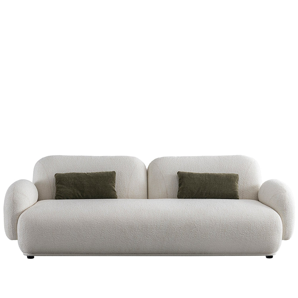 Cream boucle fabric 3 seater sofa pluum in white background.