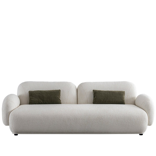 Cream boucle fabric 3 seater sofa pluum in white background.