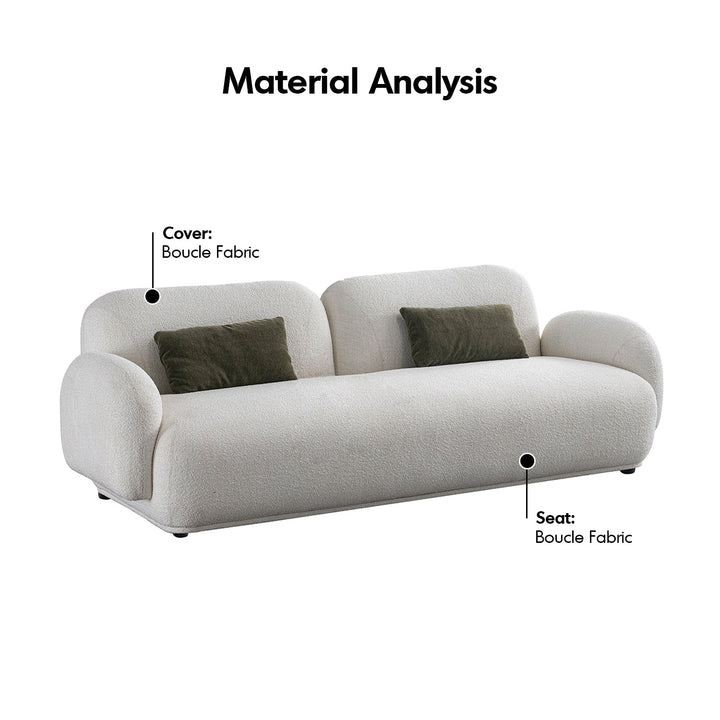 Cream Boucle Fabric 3 Seater Sofa PLUUM
