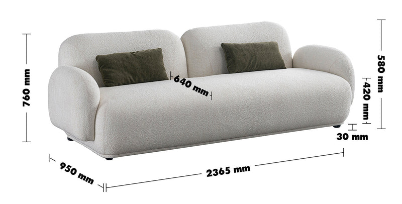 Cream Boucle Fabric 3 Seater Sofa PLUUM Size Chart
