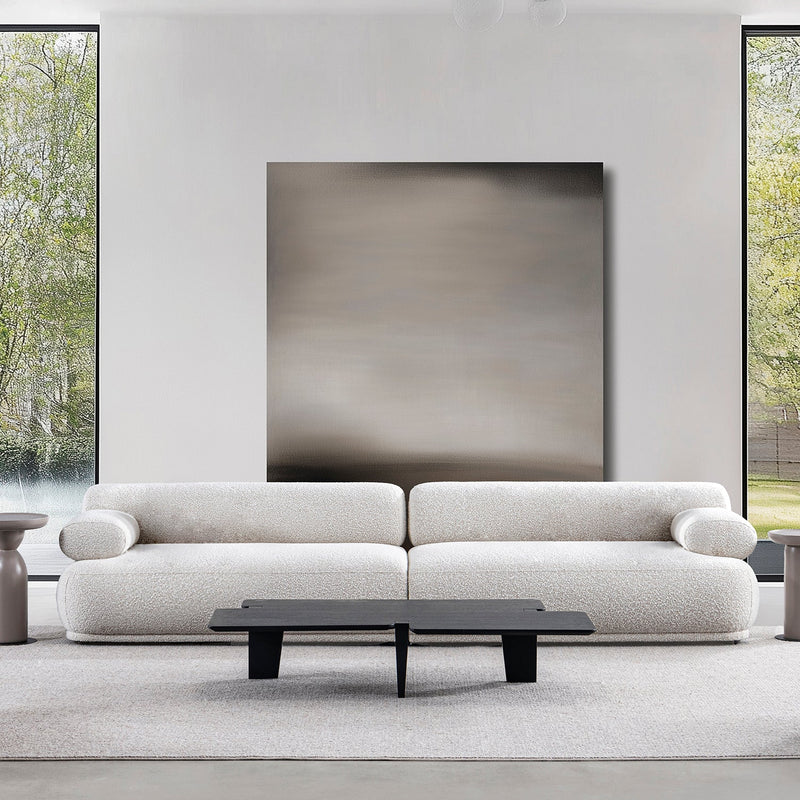 Cream boucle fabric 4 seater sofa mochi primary product view.