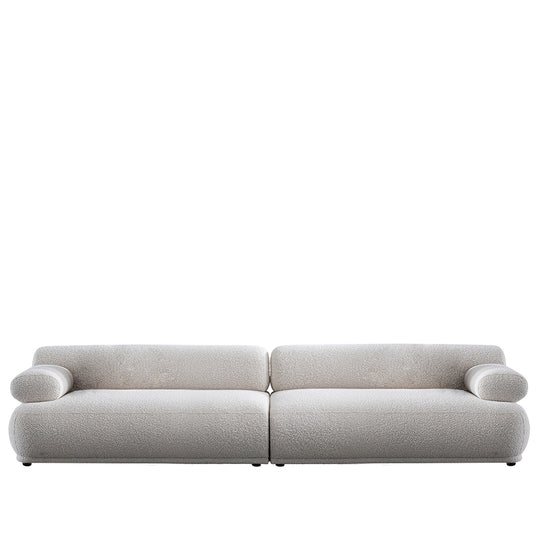 Cream boucle fabric 4 seater sofa mochi in white background.