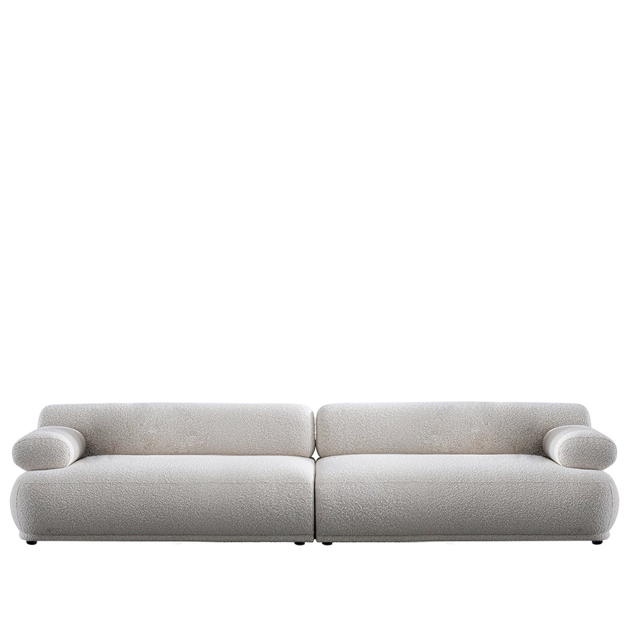 Cream boucle fabric 4 seater sofa mochi in white background.