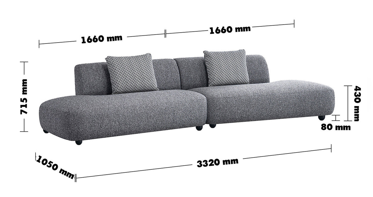 Cream Boucle Fabric 5 Seater Sofa VUUM Size Chart