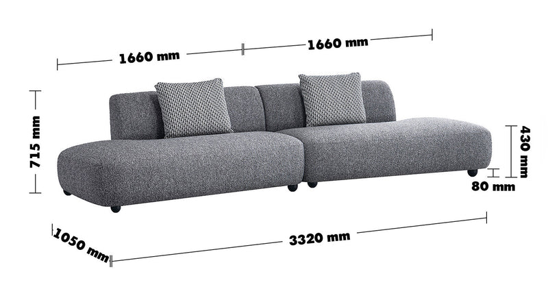 Cream Boucle Fabric 5 Seater Sofa VUUM Size Chart