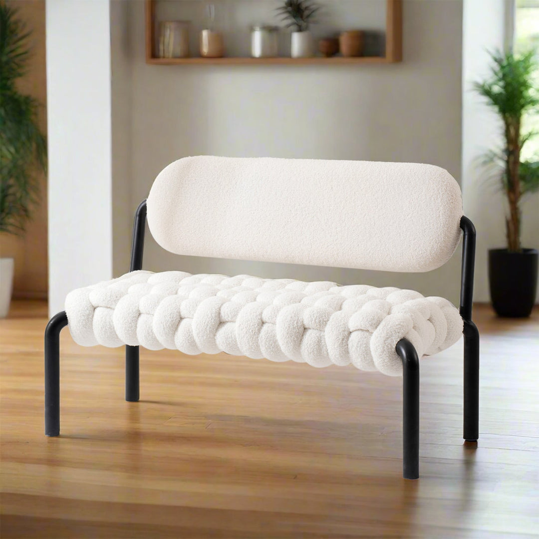 Cream Boucle Fabric Dining Bench SOUFFLE