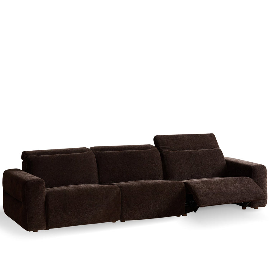 Cream chenille velvet fabric electric recliner 4 seater sofa lolo in white background.