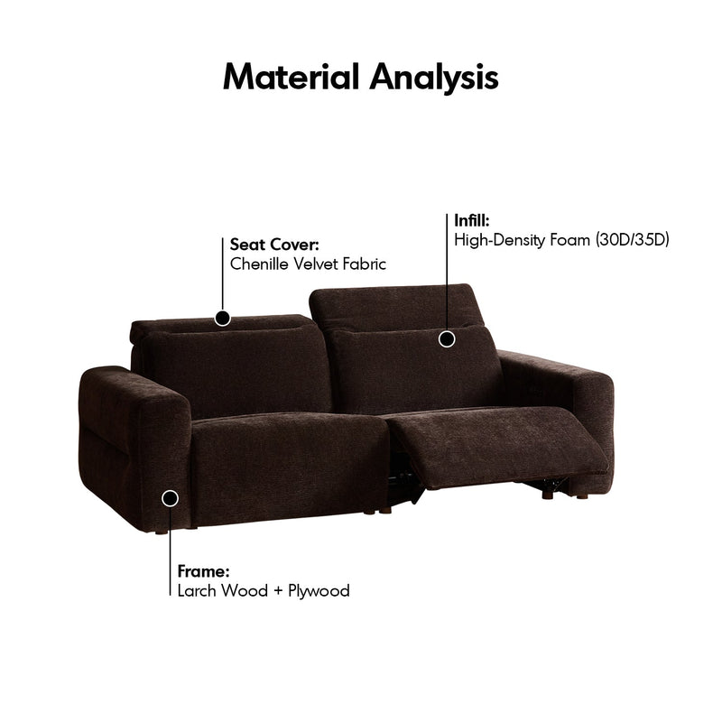 Cream chenille velvet fabric electric recliner 2 seater sofa lolo detail 16.