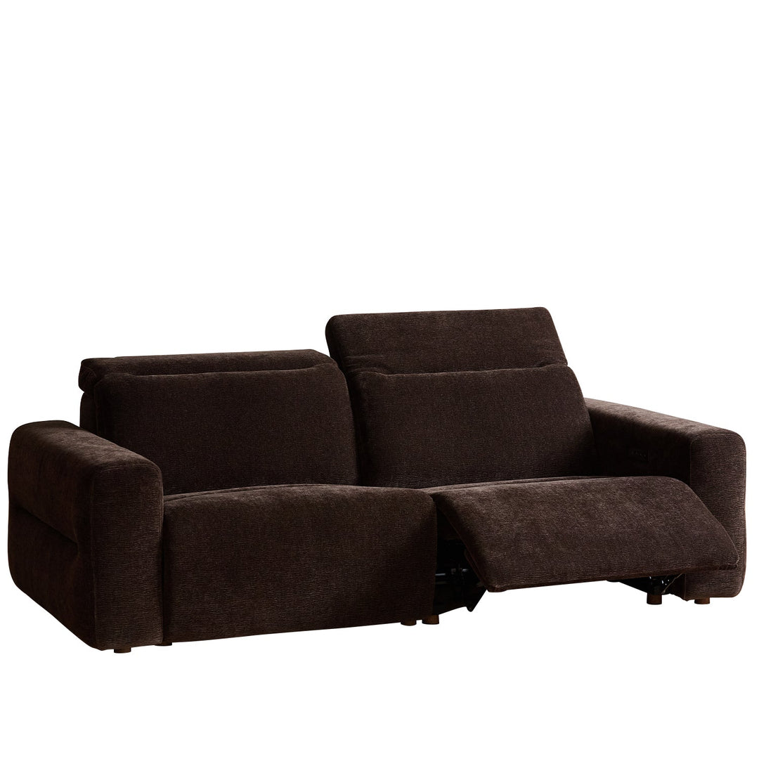 Cream chenille velvet fabric electric recliner 3 seater sofa lolo in white background.