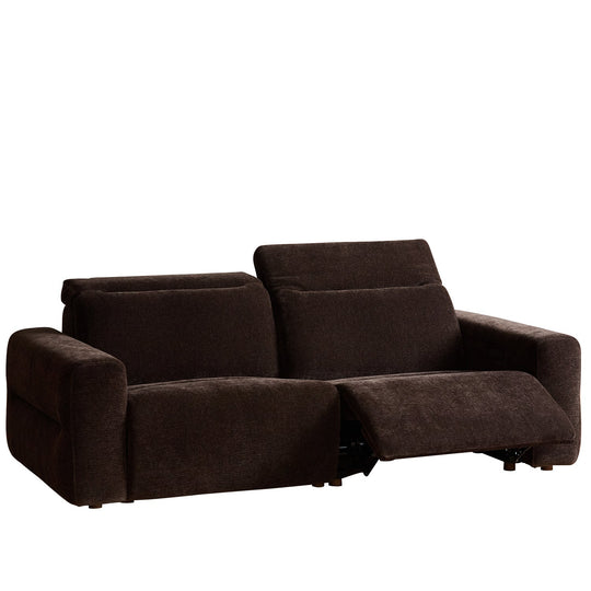 Cream chenille velvet fabric electric recliner 3 seater sofa lolo in white background.