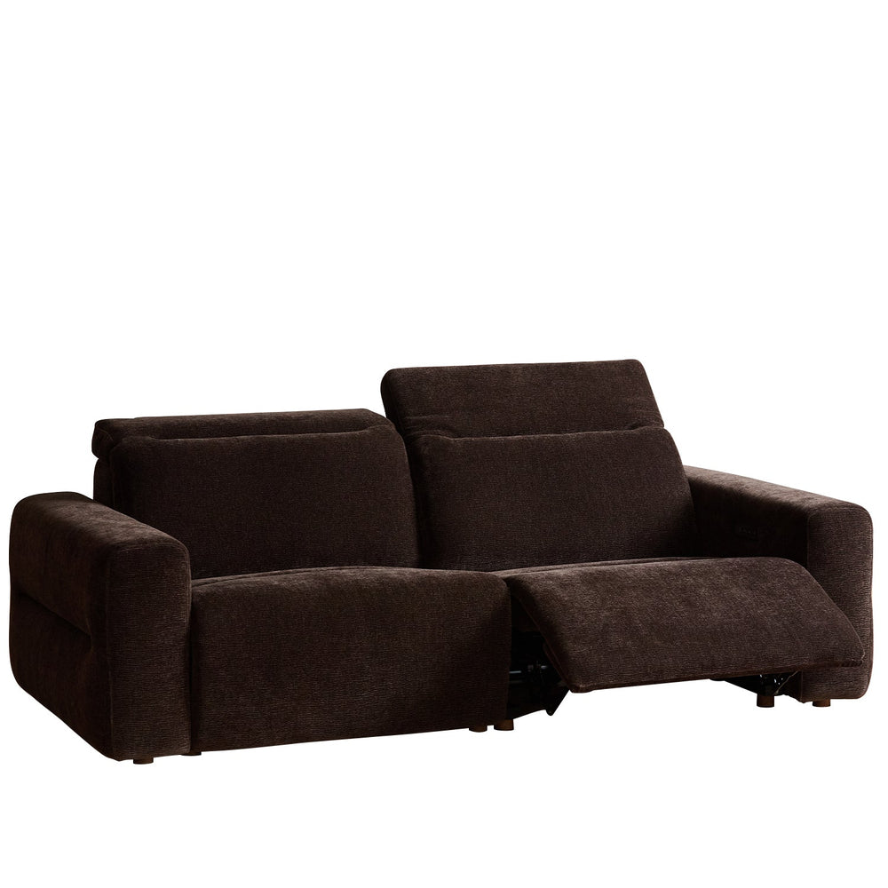 Cream chenille velvet fabric electric recliner 3 seater sofa lolo in white background.