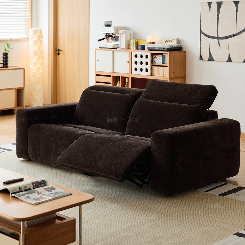 Cream chenille velvet fabric electric recliner 2 seater sofa lolo primary product view.