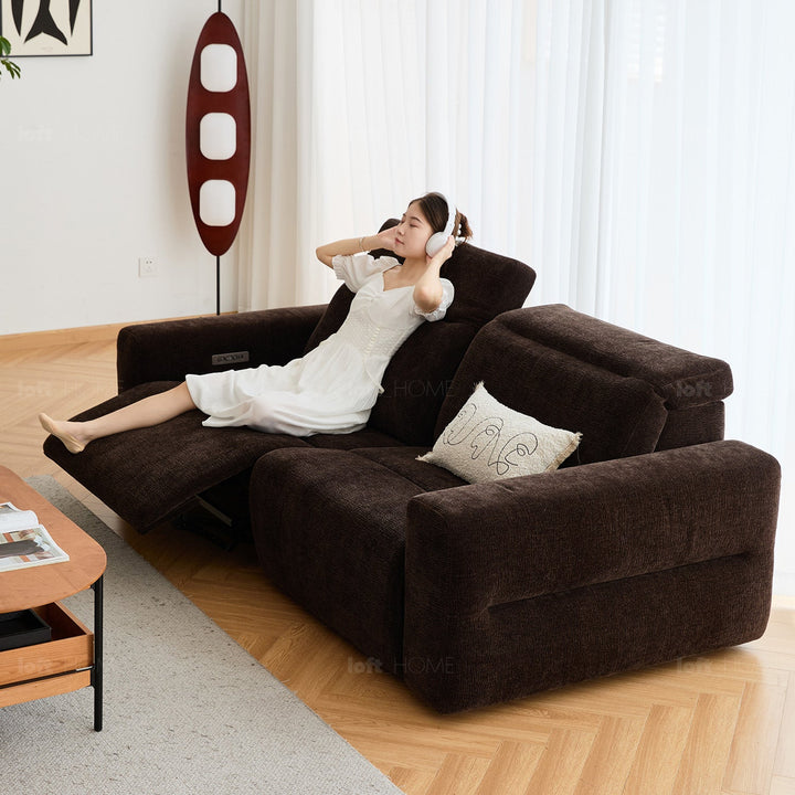 Cream chenille velvet fabric electric recliner 4 seater sofa lolo detail 22.