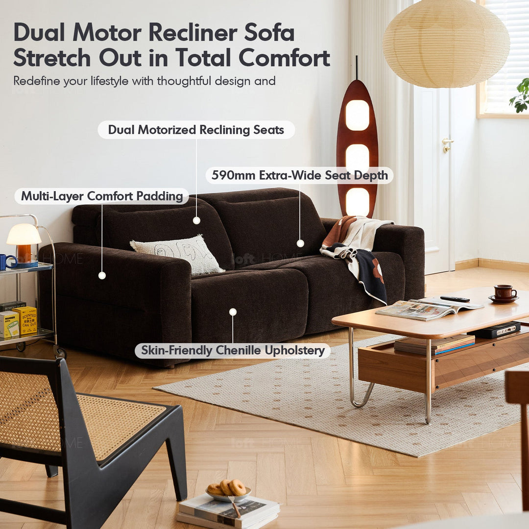 Cream Chenille Velvet Fabric Electric Recliner 2 Seater Sofa LOLO