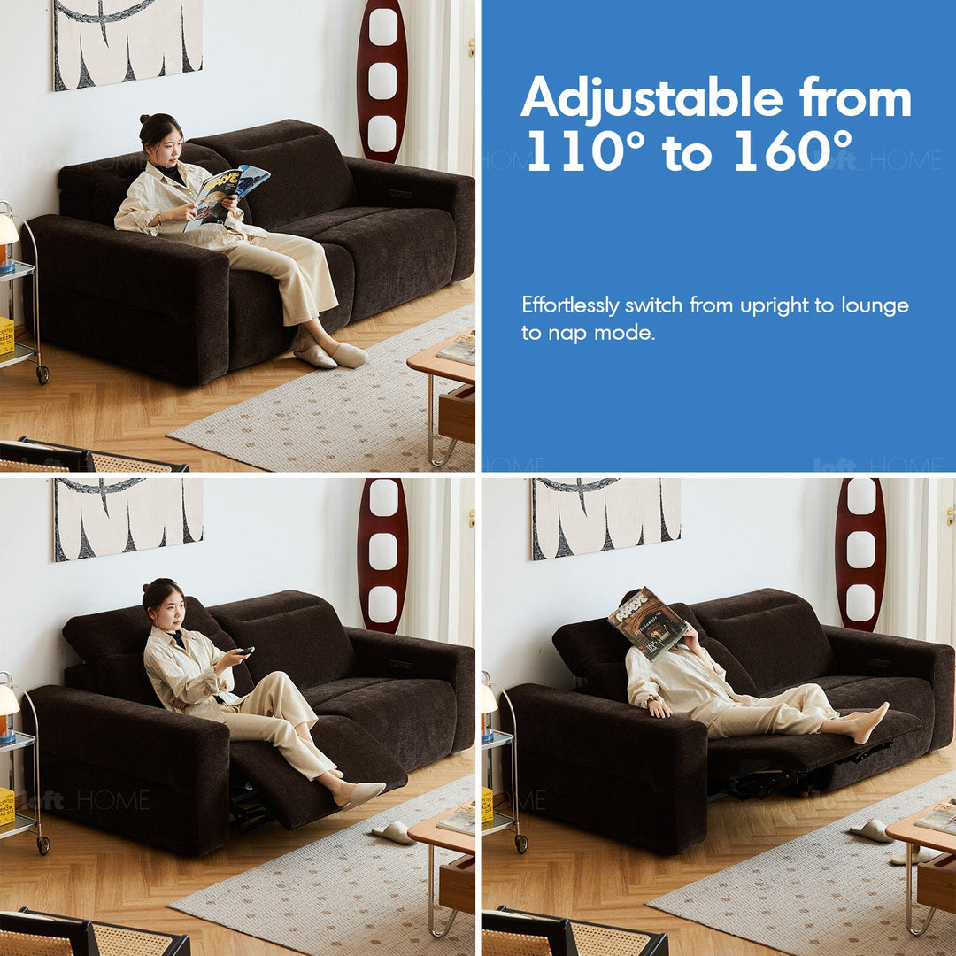 Cream chenille velvet fabric electric recliner 4 seater sofa lolo in real life style.