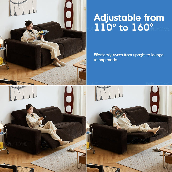 Cream chenille velvet fabric electric recliner 2 seater sofa lolo in real life style.