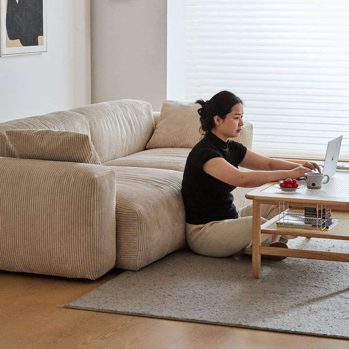 Cream Corduroy Velvet Fabric 2 Seater Sofa SQUARE