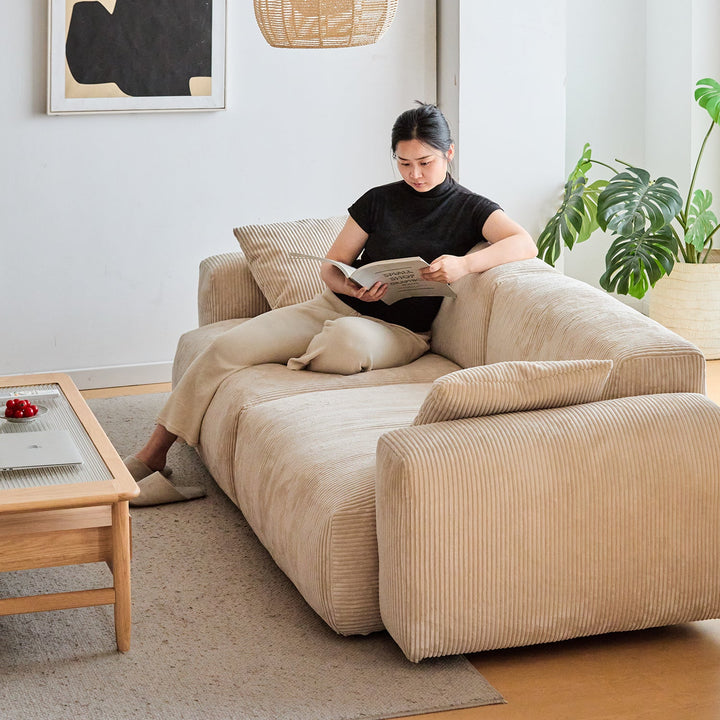 Cream corduroy velvet fabric 2 seater sofa square environmental situation.