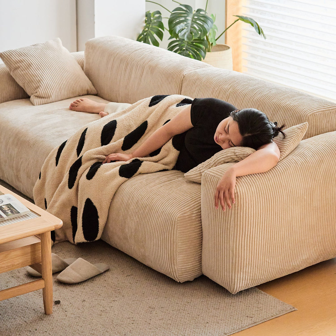 Cream Corduroy Velvet Fabric 2 Seater Sofa SQUARE