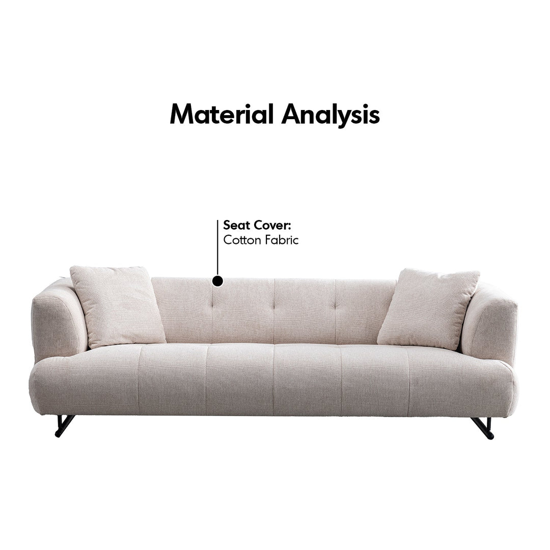 Cream cotton fabric 3 seater sofa verdo in panoramic view.