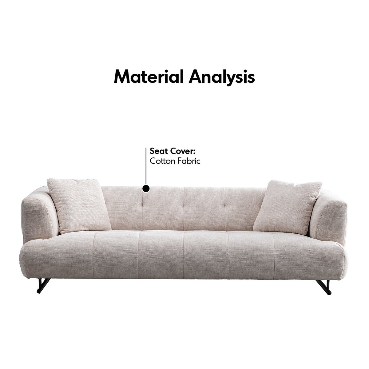 Cream cotton fabric 3 seater sofa verdo in panoramic view.