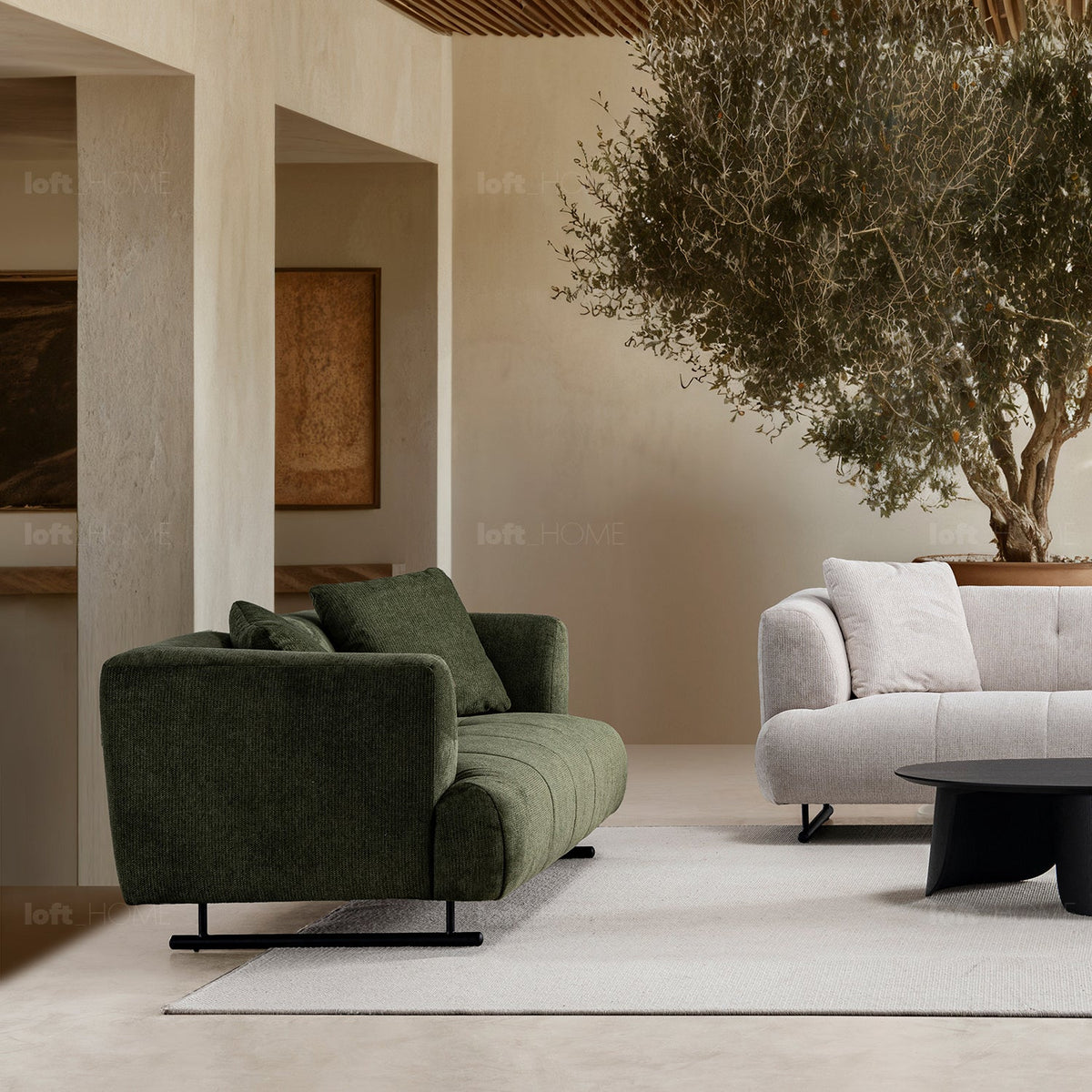 Cream cotton fabric 2 seater sofa verdo primary product view.