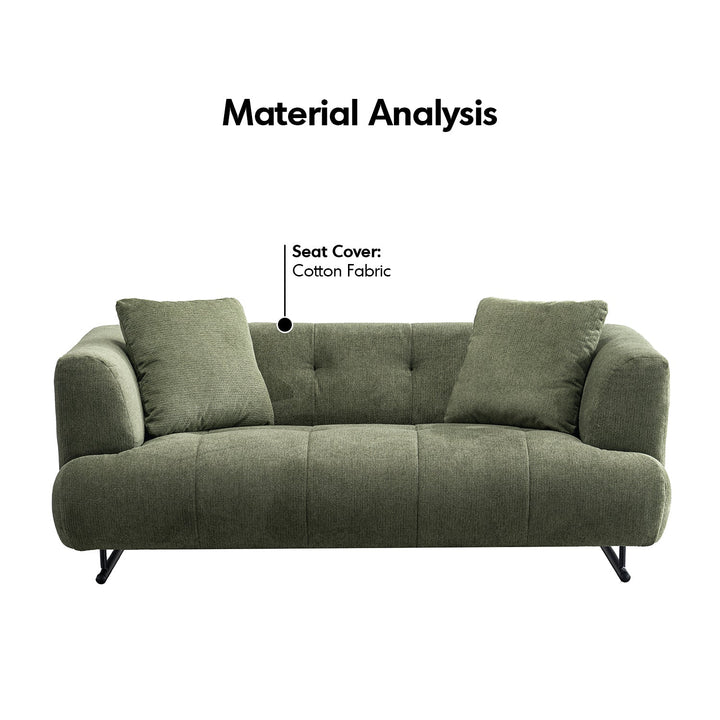 Cream cotton fabric 2 seater sofa verdo in close up details.
