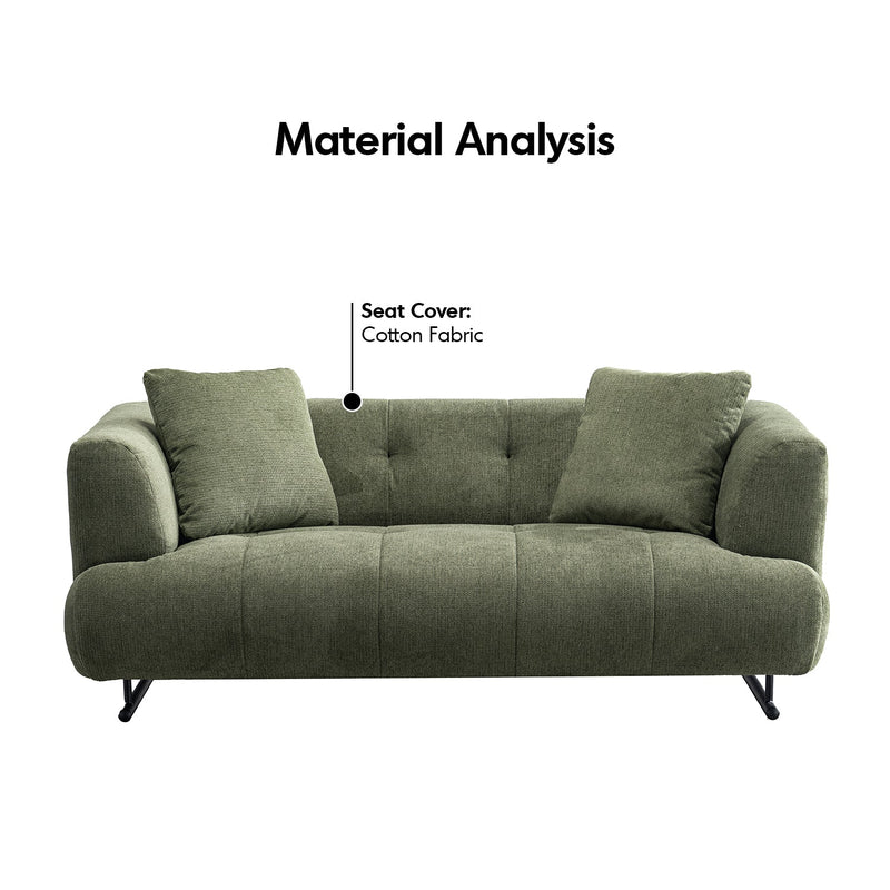 Cream cotton fabric 2 seater sofa verdo in close up details.