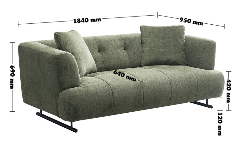 Cream Cotton Fabric 2 Seater Sofa VERDO Size Chart