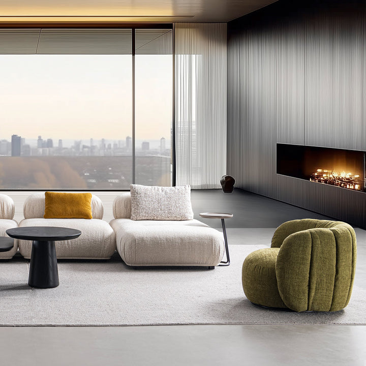 Cream Linen Fabric Revolving 1 Seater Sofa OLVI