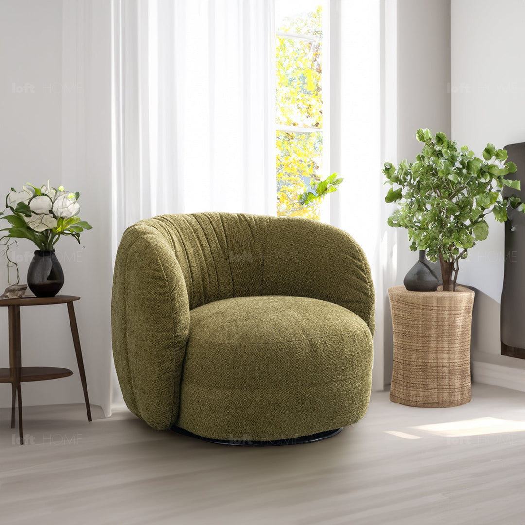 Cream Linen Fabric Revolving 1 Seater Sofa OLVI