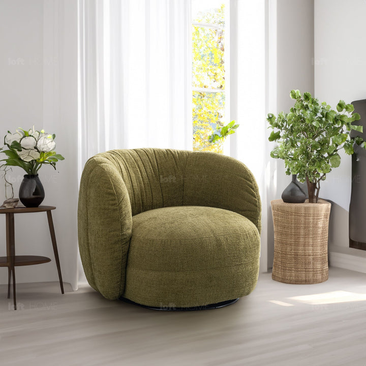 Cream Linen Fabric Revolving 1 Seater Sofa OLVI