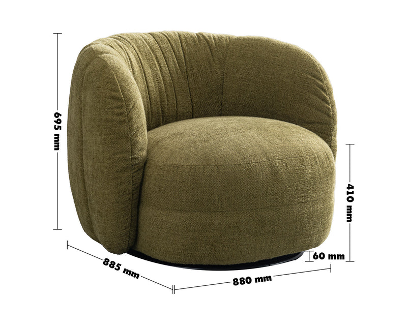 Cream Linen Fabric Revolving 1 Seater Sofa OLVI Size Chart