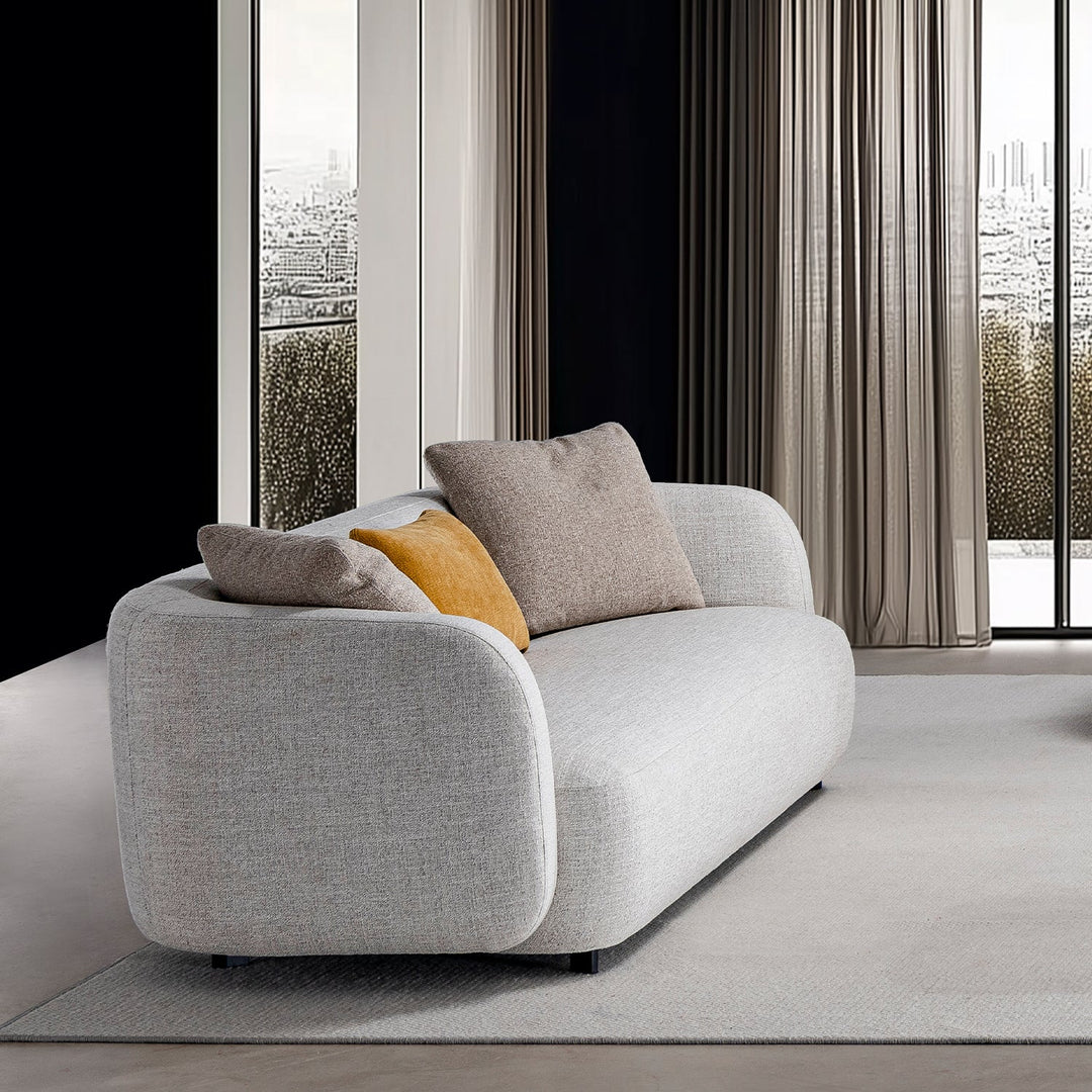 Cream mixed weave fabric 2 seater sofa luma primary product view.