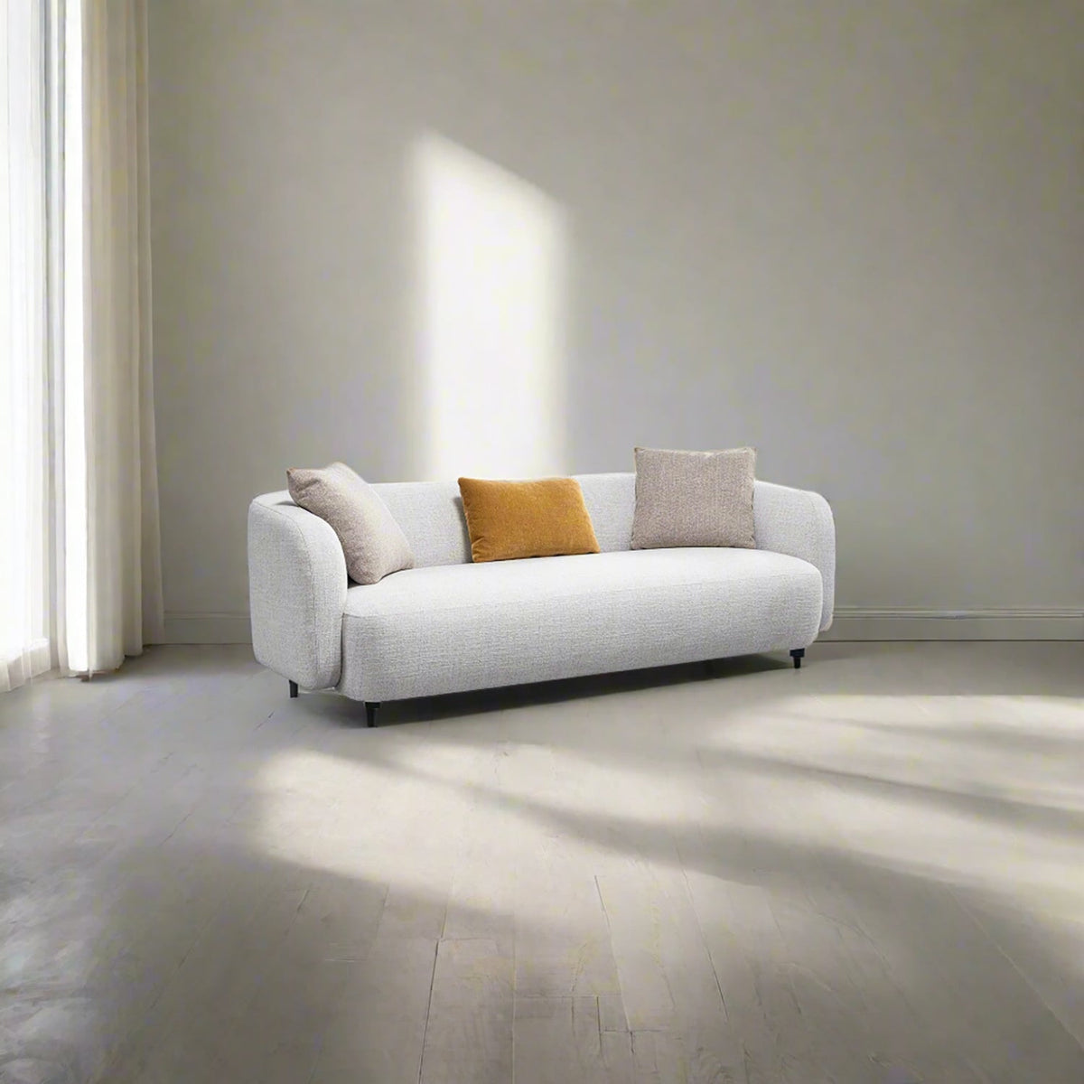 Cream mixed weave fabric 2 seater sofa luma color swatches.