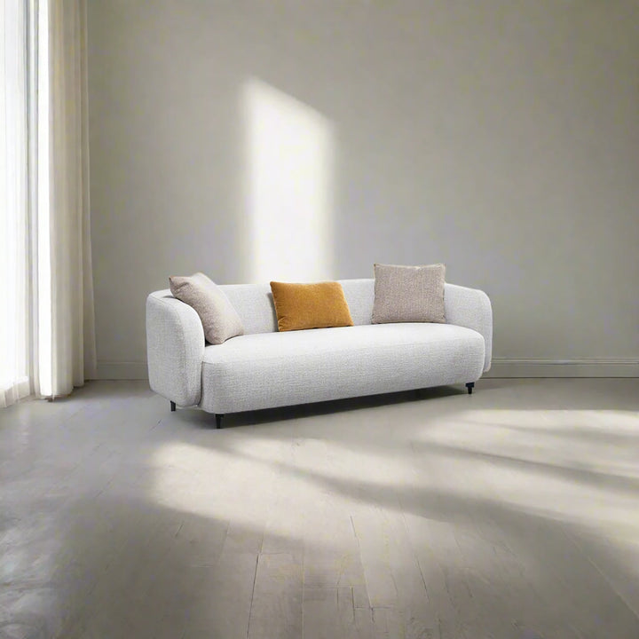 Cream mixed weave fabric 2 seater sofa luma color swatches.