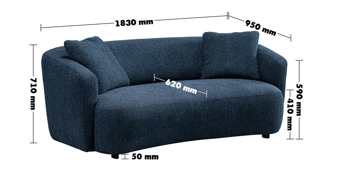 Cream Mixed Weave Fabric 2 Seater Sofa NAVI Size Chart