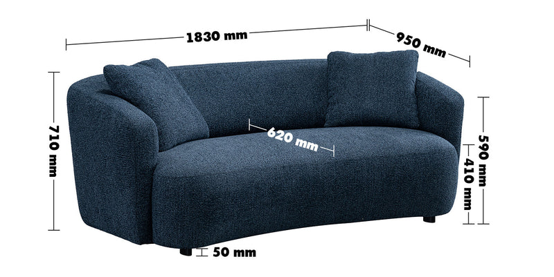 Cream Mixed Weave Fabric 2 Seater Sofa NAVI Size Chart