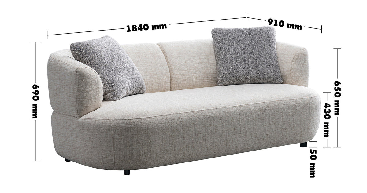 Cream Mixed Weave Fabric 2 Seater Sofa NOIRY Size Chart