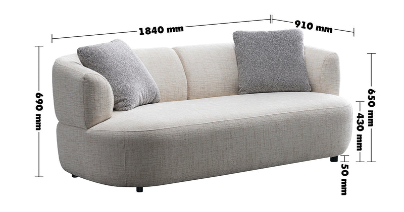 Cream Mixed Weave Fabric 2 Seater Sofa NOIRY Size Chart