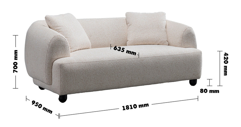 Cream Mixed Weave Fabric 2 Seater Sofa PUFFY Size Chart