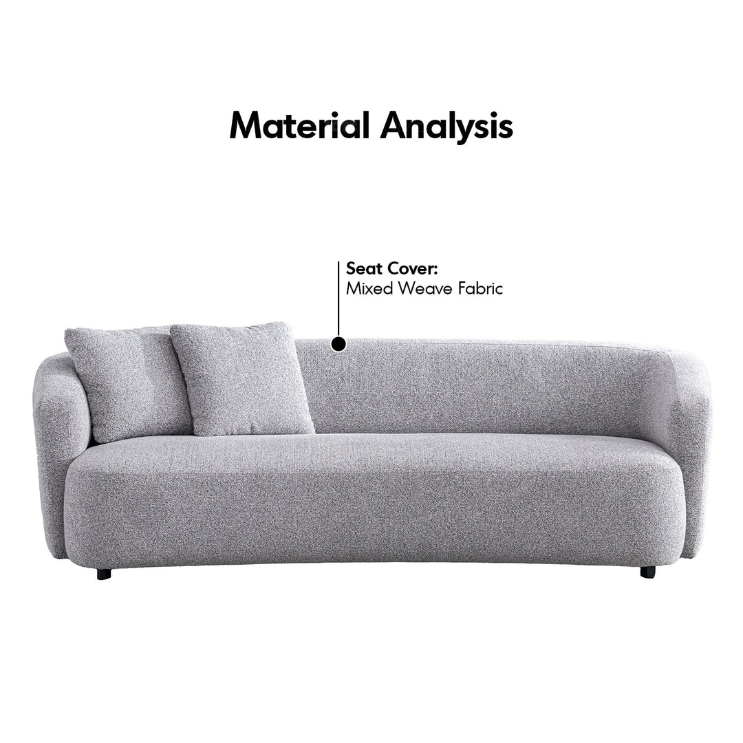 Cream mixed weave fabric 3 seater sofa navi in panoramic view.