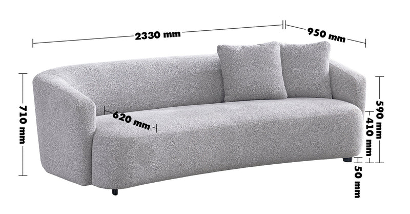 Cream Mixed Weave Fabric 3 Seater Sofa NAVI Size Chart