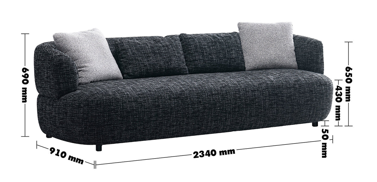 Cream Mixed Weave Fabric 3 Seater Sofa NOIRY Size Chart