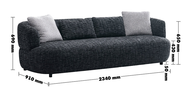 Cream Mixed Weave Fabric 3 Seater Sofa NOIRY Size Chart